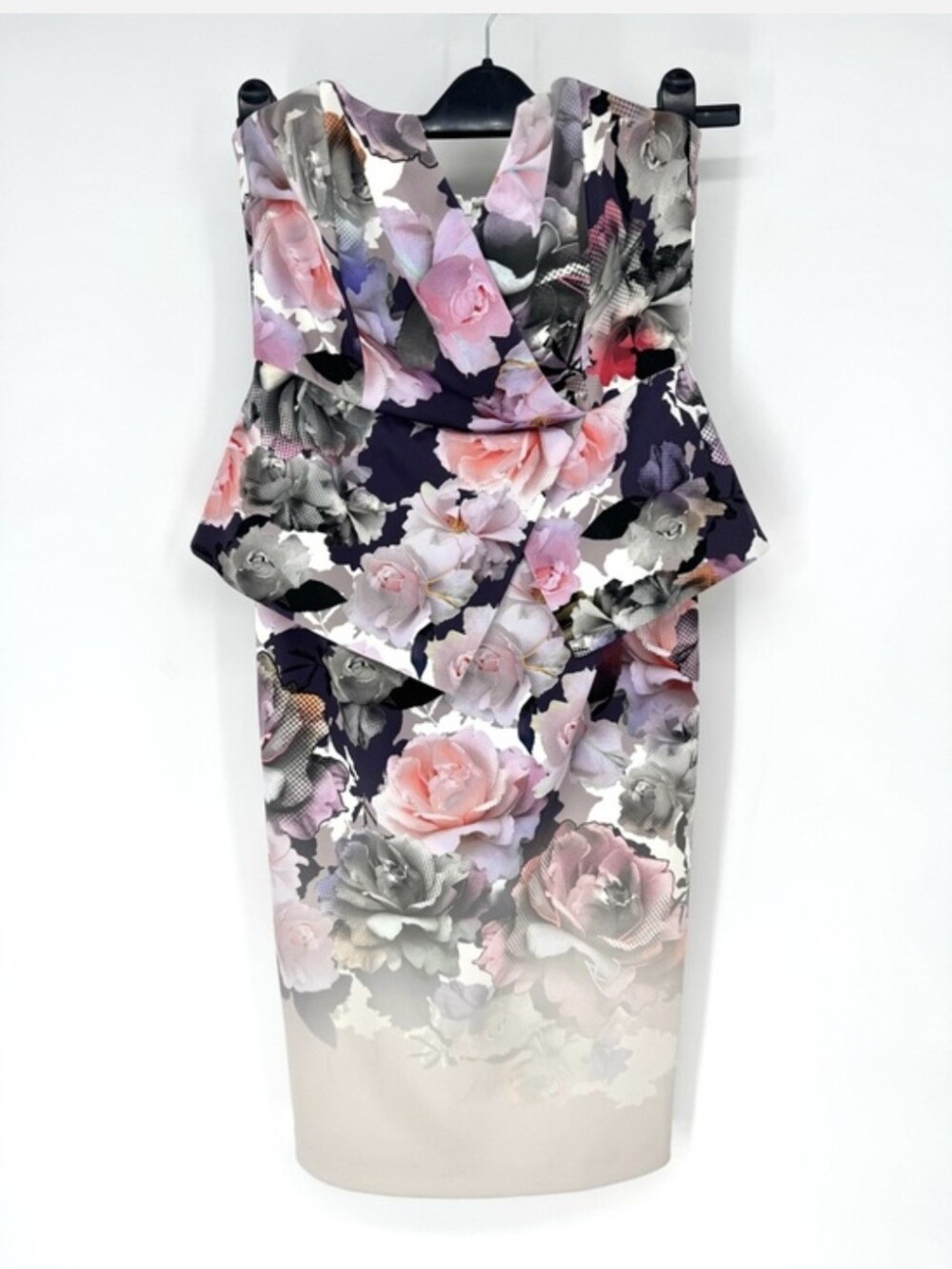 Strapless Peplum Floral Midi Dress - Pink & Purple